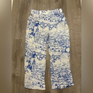 Blue and White Graphic Print Pants